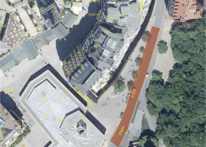 Znázornění uzavírky Vřídelní ulice